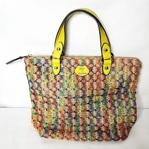Juicy Couture Multicolor Rainbow Straw Yellow Handles Tote Purse